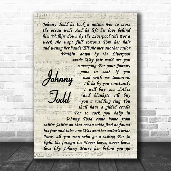 Bob Dylan Johnny Todd Vintage Script Song Lyric Quote Music Print