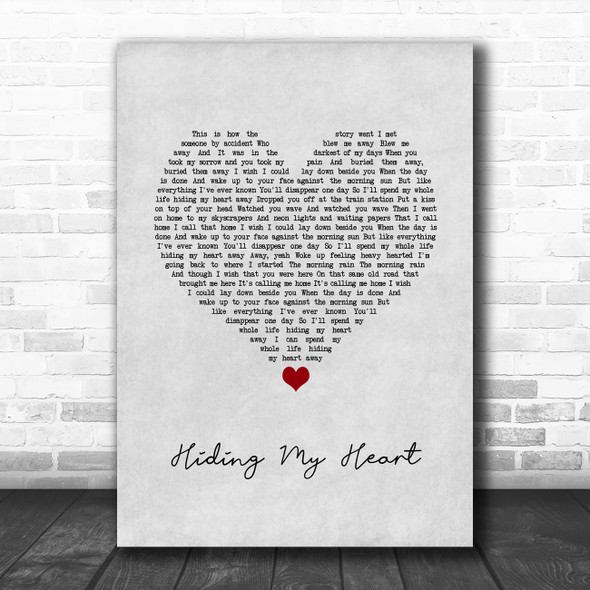 Adele Hiding My Heart Grey Heart Song Lyric Quote Music Print