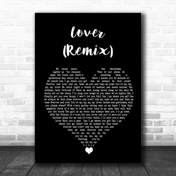 Taylor Swift feat Shawn Mendes Lover (Remix) Black Heart Song Lyric Quote Music Print