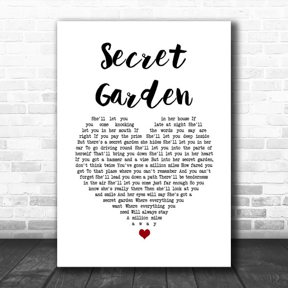 Bruce Springsteen Secret Garden White Heart Song Lyric Quote Music Print