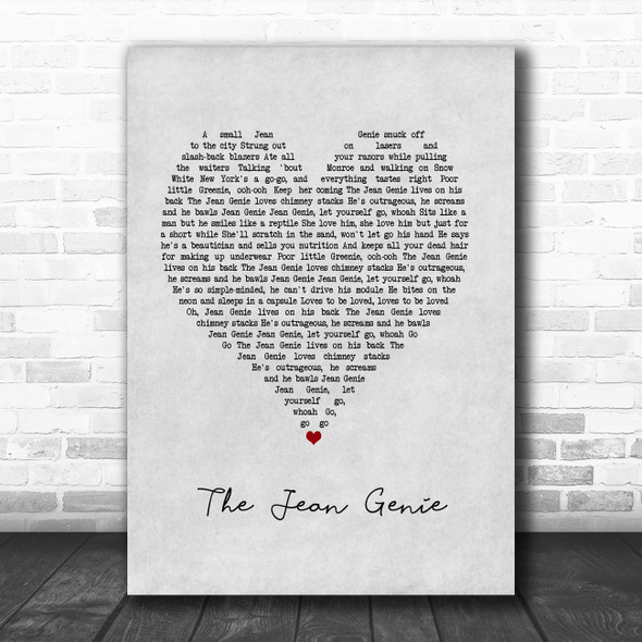 David Bowie The Jean Genie Grey Heart Song Lyric Quote Music Print