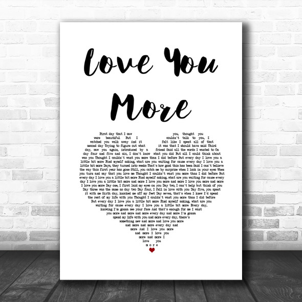 JLS Love You More White Heart Song Lyric Quote Music Print