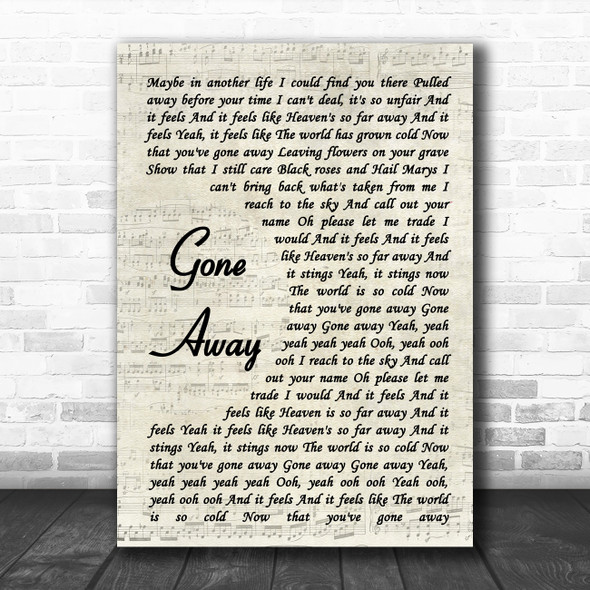 Five Finger Death Punch Gone Away Vintage Script Song Lyric Quote Music Print