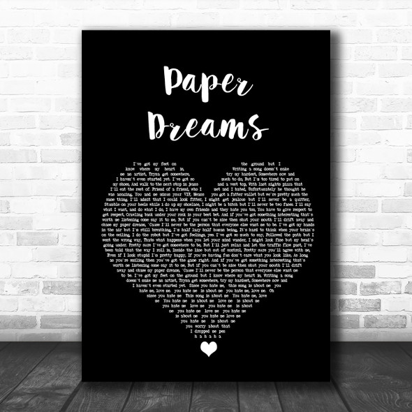 Lucy Spraggan Paper Dreams Black Heart Song Lyric Quote Music Print