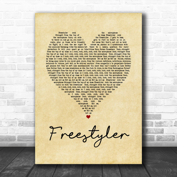 Bomfunk MC's Freestyler Vintage Heart Song Lyric Quote Music Print