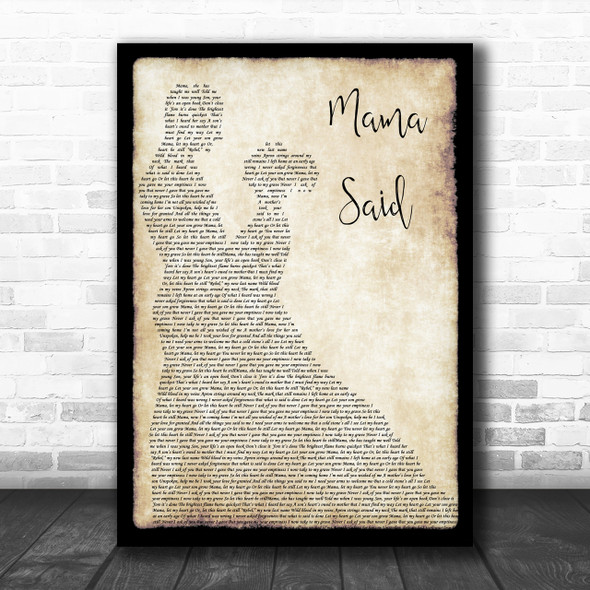 Metallica Mama Said Song Lyric Man Lady Dancing Music Wall Art Print