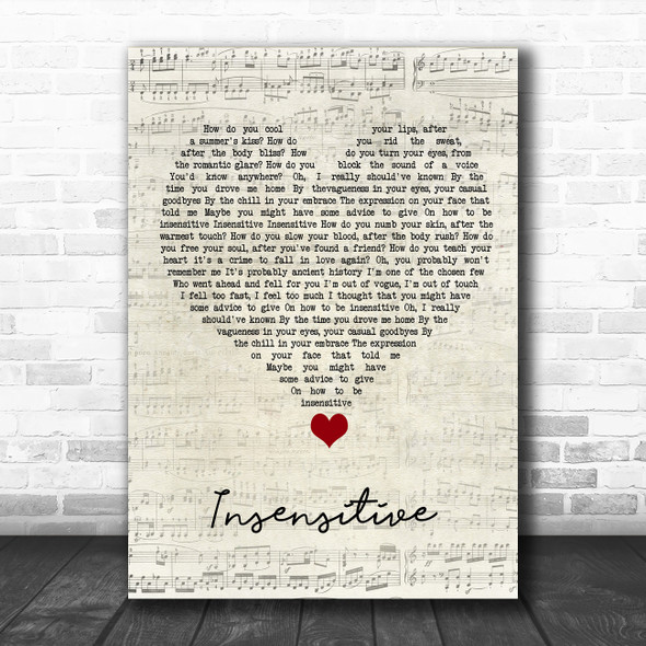 Jann Arden Insensitive Script Heart Song Lyric Quote Music Print