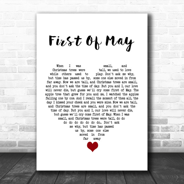 Bee Gees First Of May White Heart Song Lyric Quote Music Print