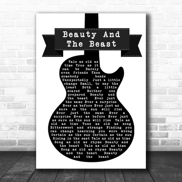 Celine Dion Beauty And The Beast Black & White Guitar Song Lyric Music Wall Art Print