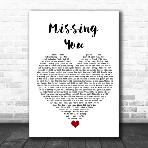 All Time Low Missing You White Heart Song Lyric Quote Music Print