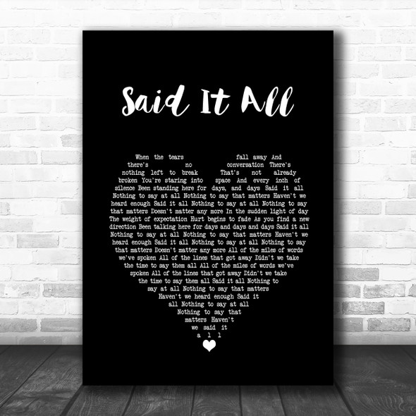 Take That Said It All Black Heart Song Lyric Quote Music Print