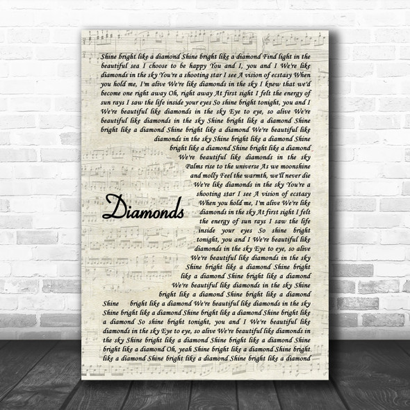 Rihanna Diamonds Vintage Script Song Lyric Quote Music Print