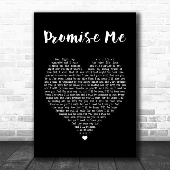 Beverley Craven Promise Me Black Heart Song Lyric Quote Music Print
