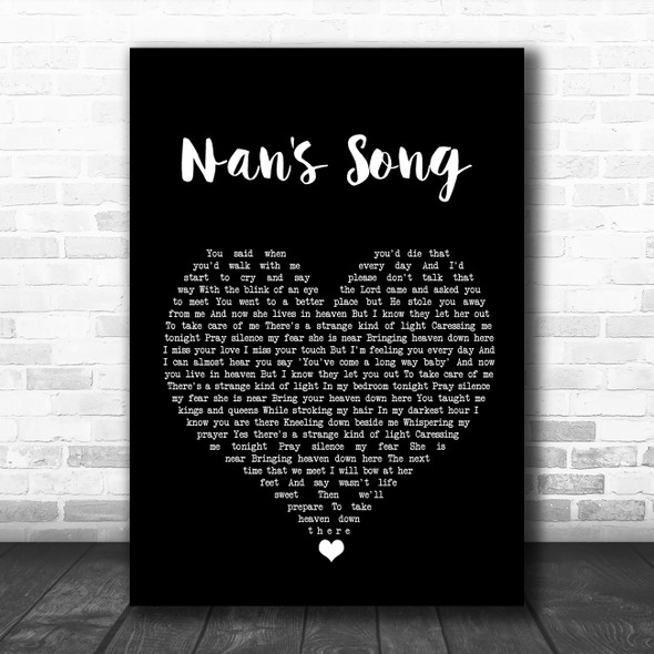 Robbie Williams Nan's Song Black Heart Song Lyric Quote Music Print