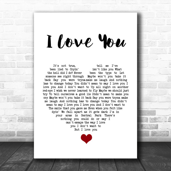 Billie Eilish I Love You White Heart Song Lyric Quote Music Print