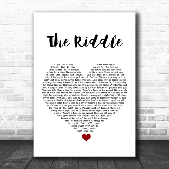 Nik Kershaw The Riddle White Heart Song Lyric Quote Music Print