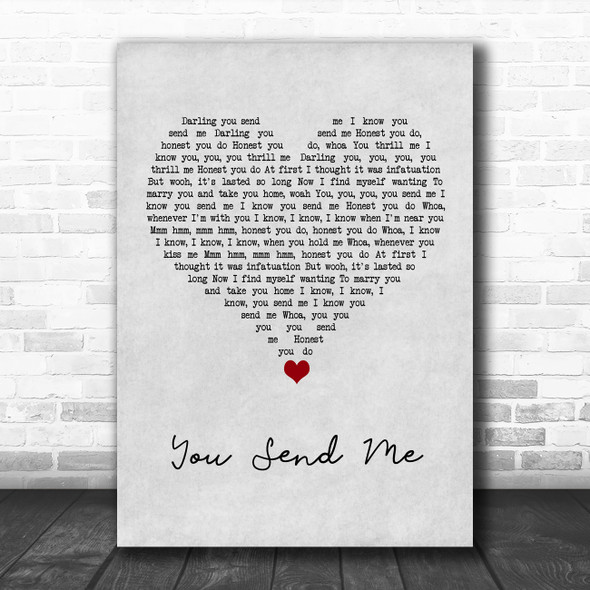 Sam Cooke You Send Me Grey Heart Song Lyric Quote Music Print