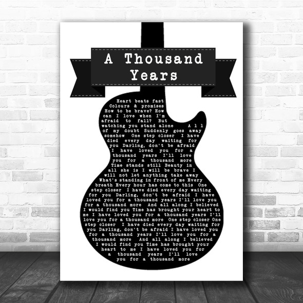 Christina Perri A Thousand Years Black & White Guitar Song Lyric Music Wall Art Print