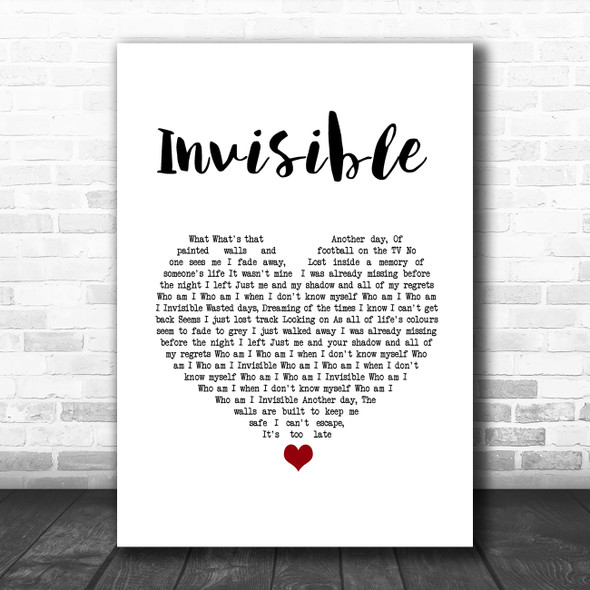 5 Seconds Of Summer Invisible White Heart Song Lyric Quote Music Print