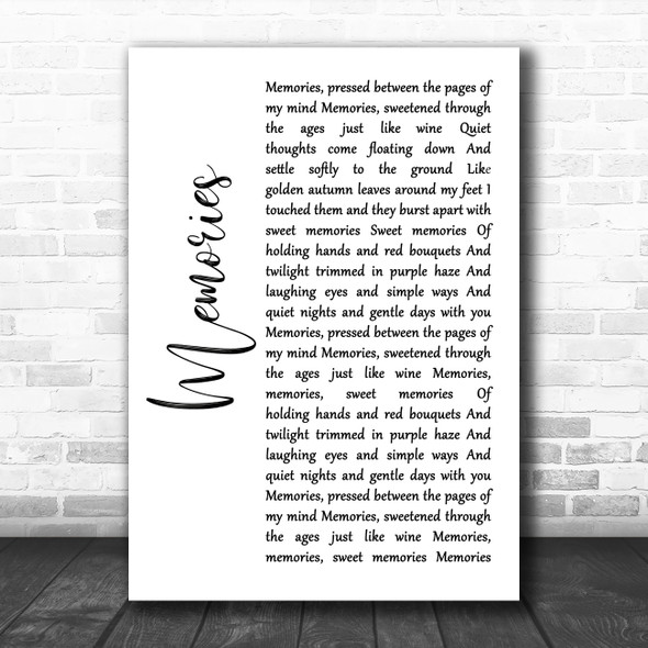 Elvis Presley Memories White Script Song Lyric Quote Music Print