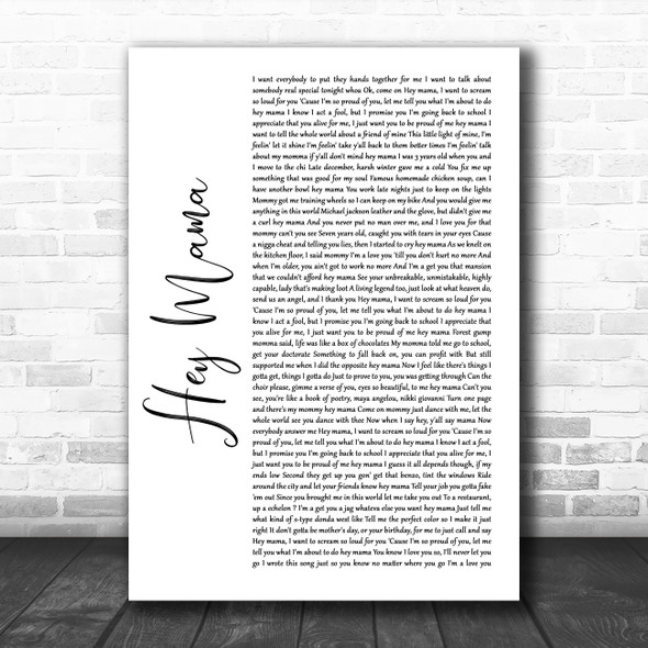 Kanye West Hey Mama White Script Song Lyric Quote Music Print