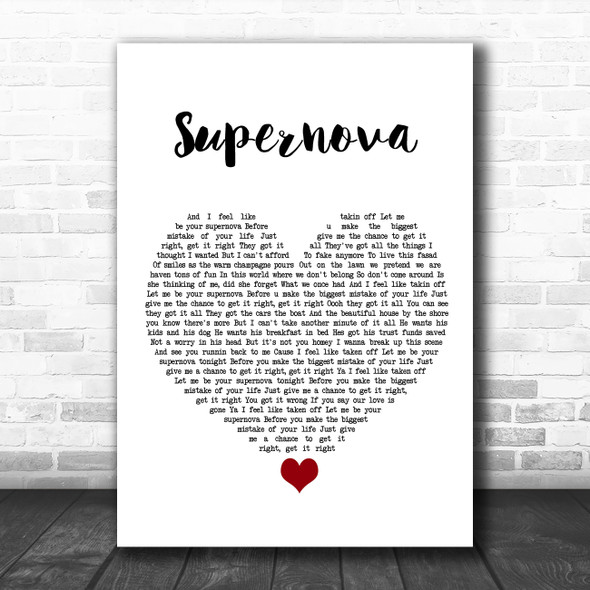 Mr Hudson Supernova White Heart Song Lyric Quote Music Print
