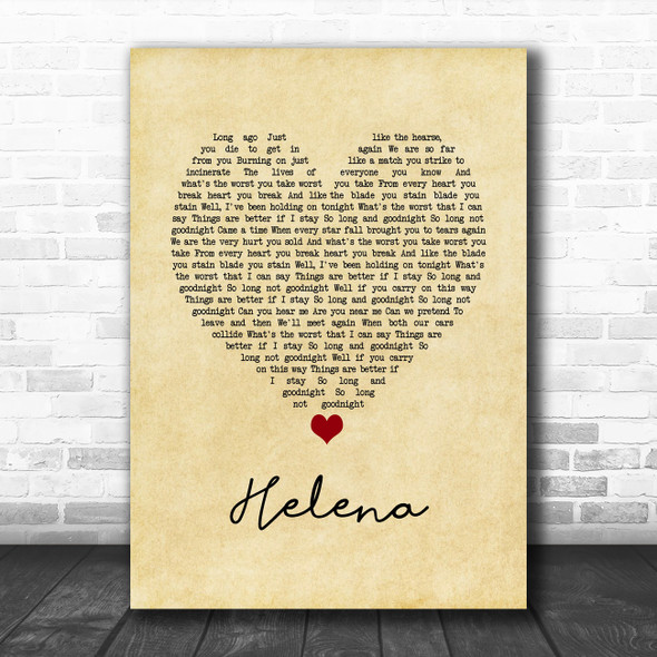 My Chemical Romance Helena Vintage Heart Song Lyric Quote Music Print