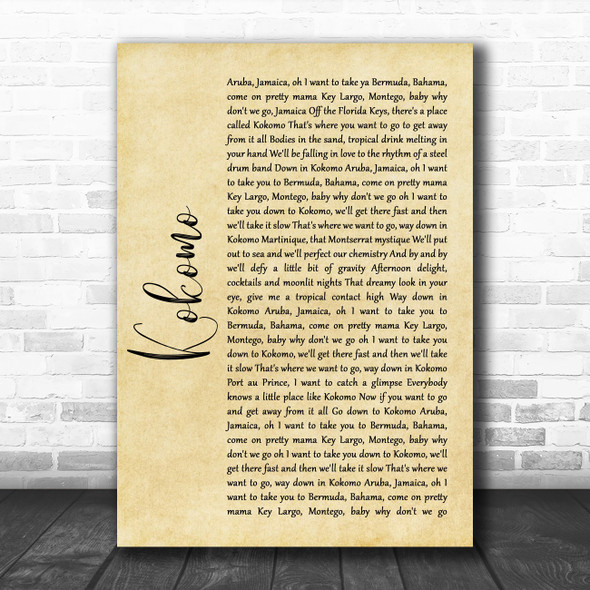 Beach Boys Kokomo Rustic Script Song Lyric Quote Music Print