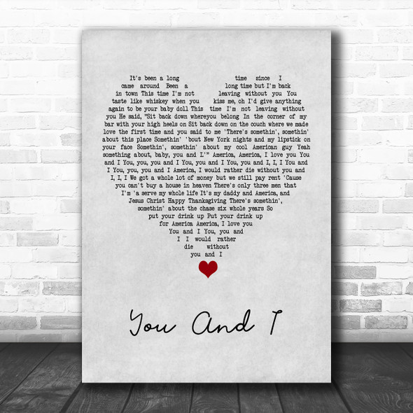 Lady Gaga You And I Grey Heart Song Lyric Quote Music Print