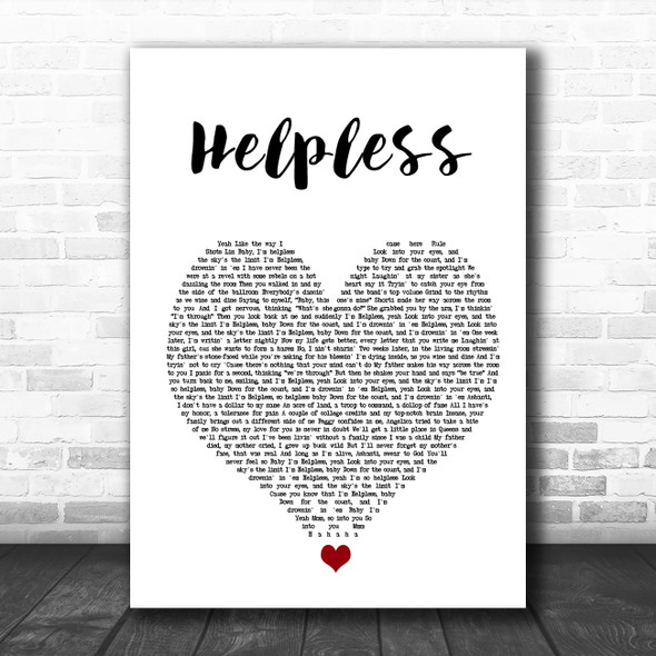 Ashanti Helpless White Heart Song Lyric Quote Music Print