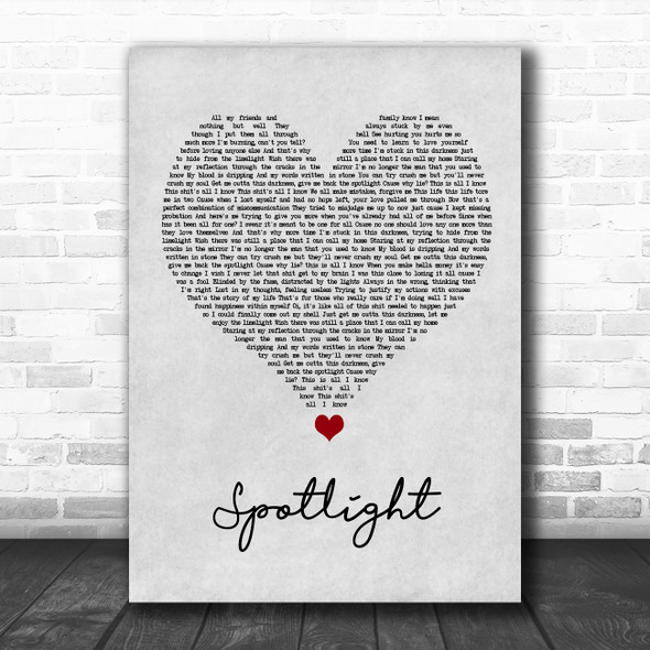 Dappy Spotlight Grey Heart Song Lyric Quote Music Print