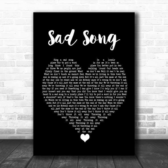 Oasis Sad Song Black Heart Song Lyric Quote Music Print