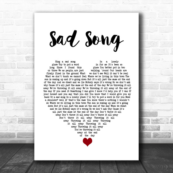 Oasis Sad Song White Heart Song Lyric Quote Music Print
