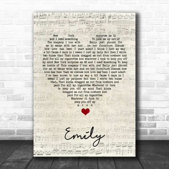 Catfish And The Bottlemen Emily Script Heart Song Lyric Quote Music Print