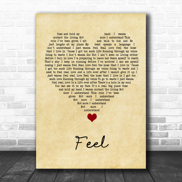 Robbie Williams Feel Vintage Heart Song Lyric Quote Music Print