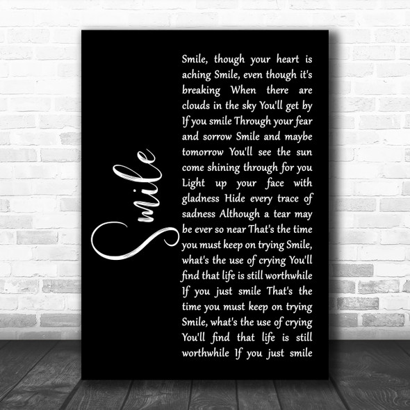 Nat King Cole Smile Black Script Song Lyric Quote Music Print