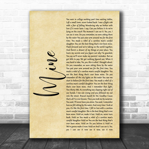 Taylor Swift Mine Rustic Script Song Lyric Quote Music Print