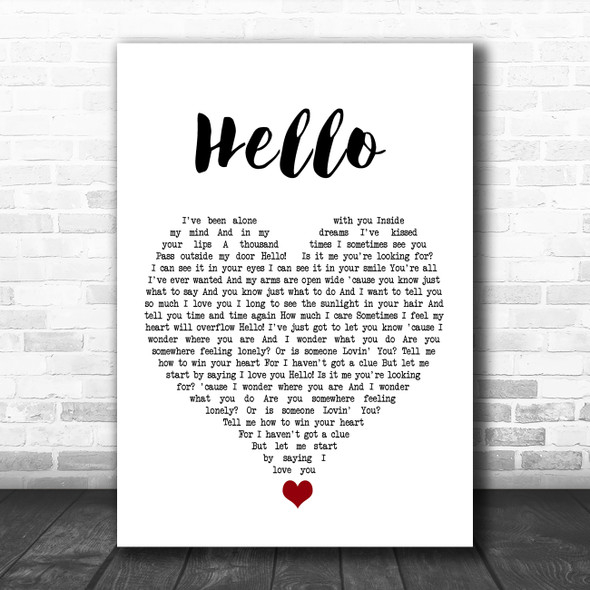 Lionel Richie Hello White Heart Song Lyric Quote Music Print