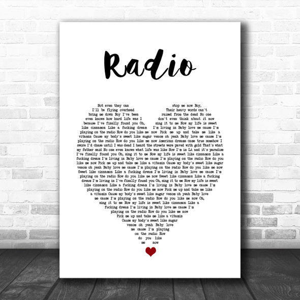 Lana Del Rey Radio White Heart Song Lyric Quote Music Print