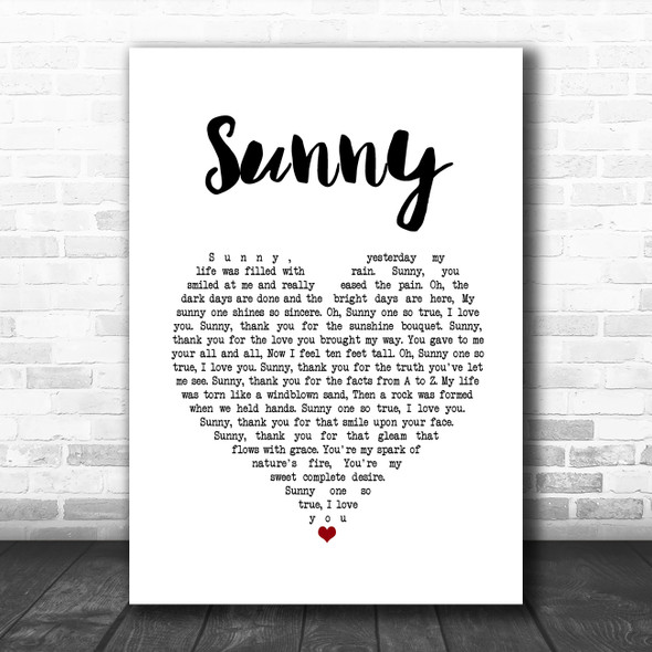 Marvin Gaye Sunny White Heart Song Lyric Quote Music Print
