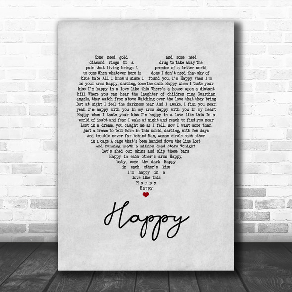 Bruce Springsteen Happy Grey Heart Song Lyric Quote Music Print