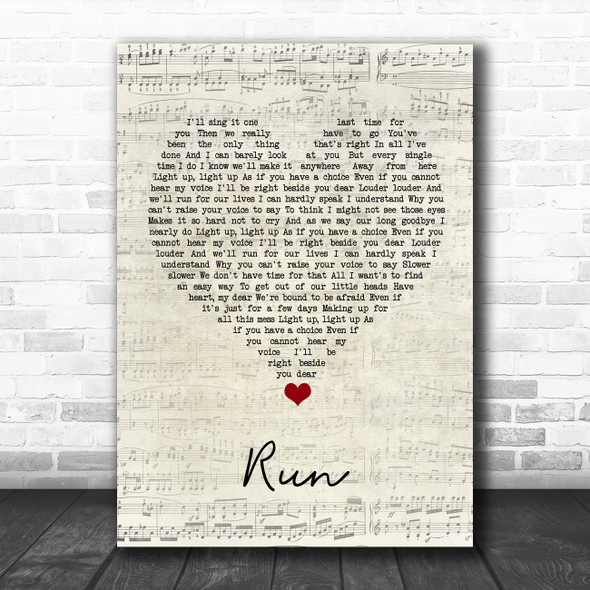 Snow Patrol Run Script Heart Song Lyric Quote Music Print