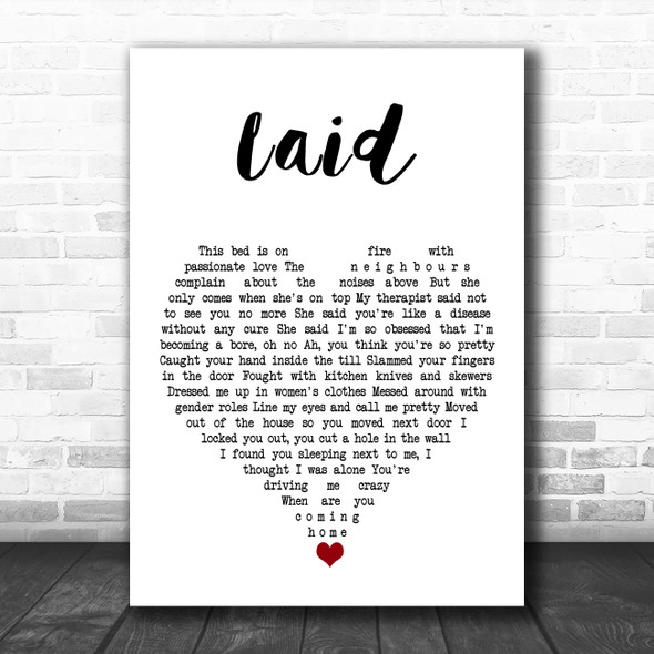 James Laid White Heart Song Lyric Quote Music Print