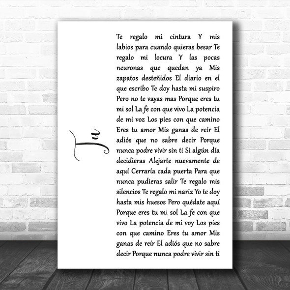 Shakira Tu White Script Song Lyric Quote Music Print