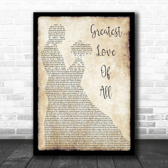 Whitney Houston Greatest Love Of All Man Lady Dancing Song Lyric Music Wall Art Print