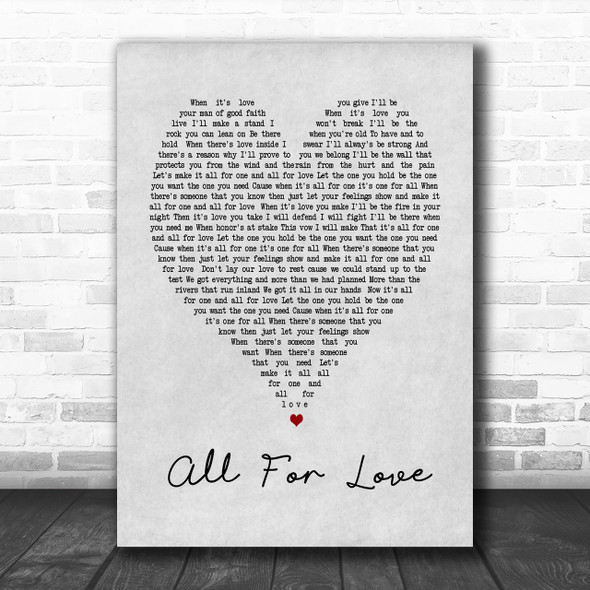 All For Love Rod Stewart Grey Heart Song Lyric Music Wall Art Print