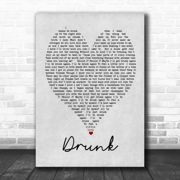 Drunk Ed Sheeran Grey Heart Song Lyric Music Wall Art Print