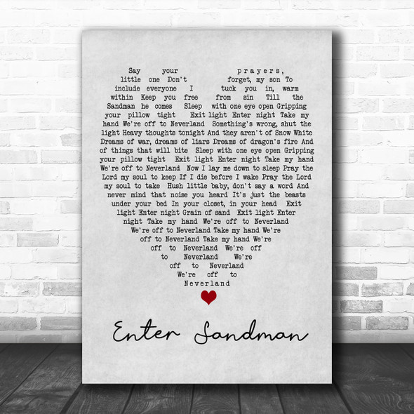 Enter Sandman Metallica Grey Heart Song Lyric Music Wall Art Print