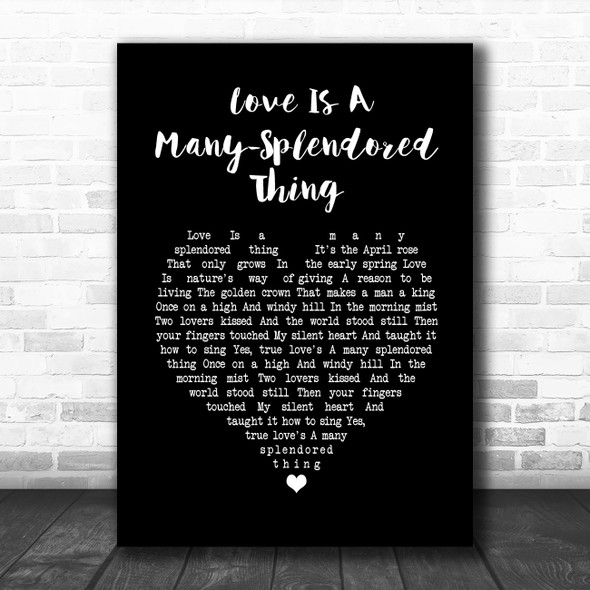 Andy Williams Love Is A Many-Splendored Thing Black Heart Song Lyric Wall Art Print