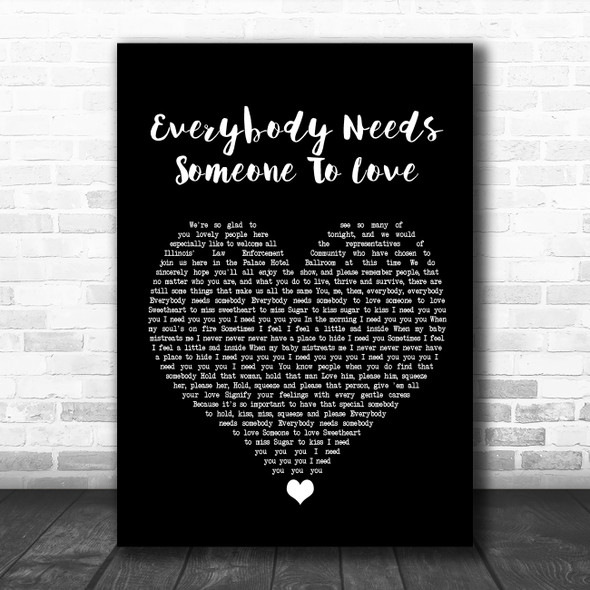 The Blues Brothers Everybody Needs Someone To Love Black Heart Song Lyric Wall Art Print